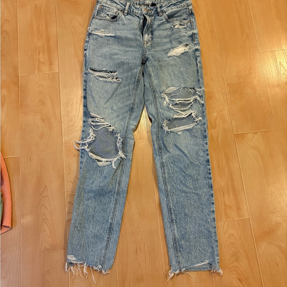 American Eagle Outfitters Blue Distressed Straight Leg Jeans